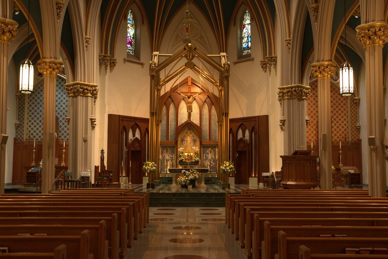 The cathedral nave and sanctuary at Kolbe Cathedral