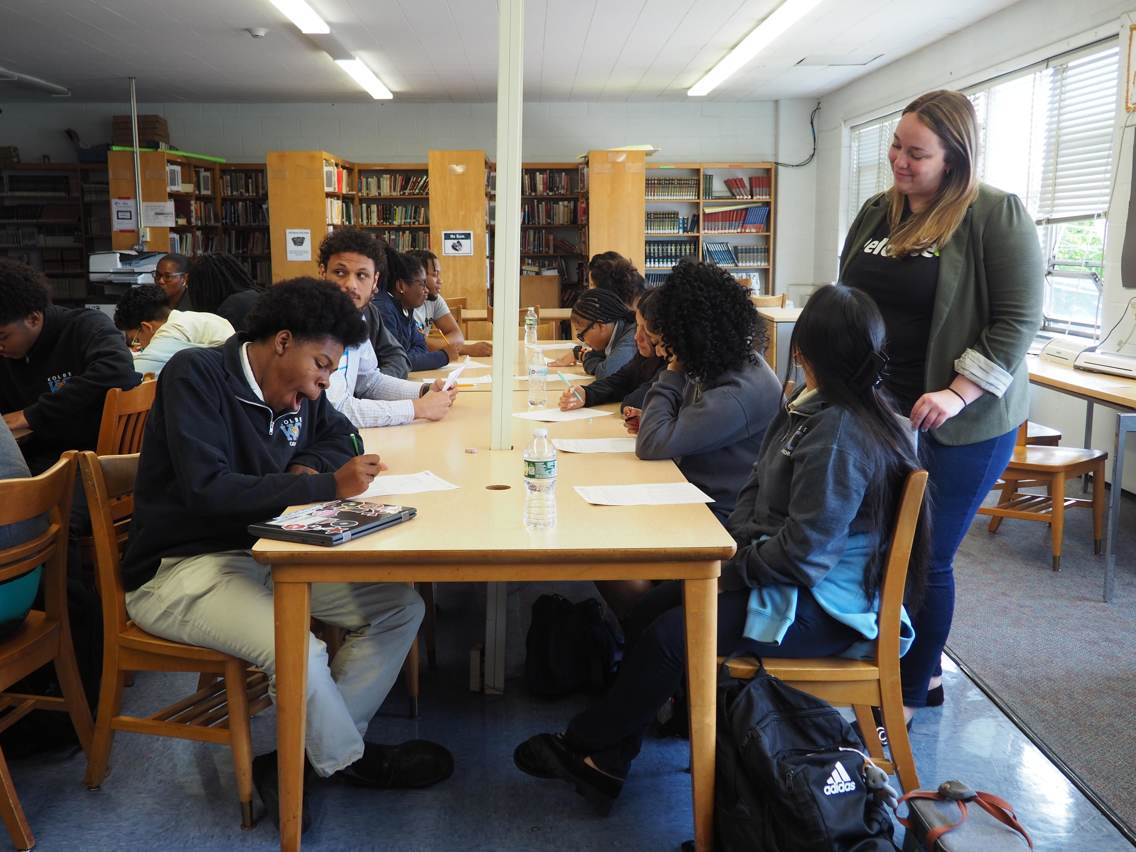 A Kolbe Cathedral mentor and student in the library